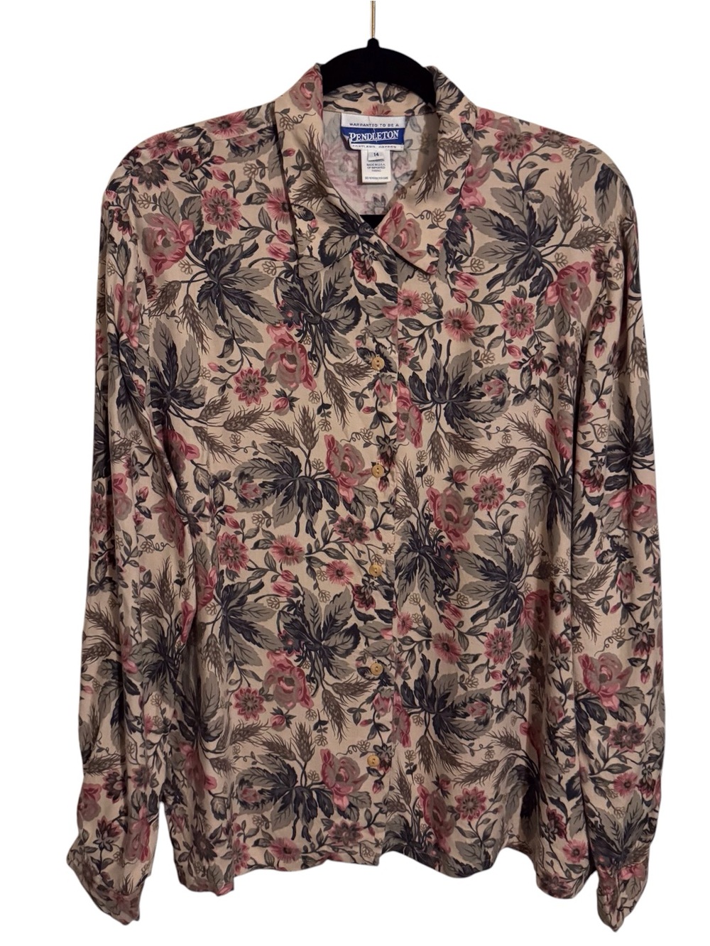 Pendleton Vintage Size 14 Floral Button Up Top Long Sleeve Cottagecore Rayon